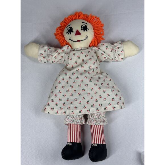 Vintage - No Makers Tag ~ Orange Hair Raggedy Anne Soft Cloth Doll 15" Tall - Picture 3 of 6